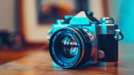 Vintage camera with a blurred background