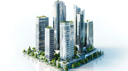 Detailed Top View of Modern High-Rise Skyscrapers