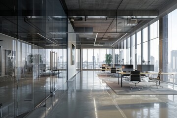 Open space office room, conference room, office room, office with windows