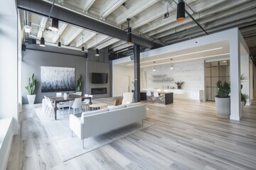 Modern white and gray open space office interior