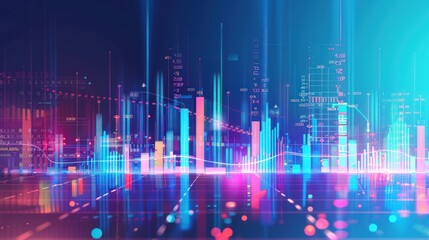 Fototapeta premium Abstract Digital Cityscape with Glowing Data Visualizations