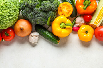 Different fresh vegetables on white background