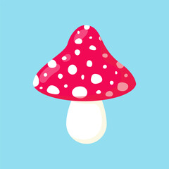 Red fly agaric. Poisonous mushroom. Vector illustration in flat style