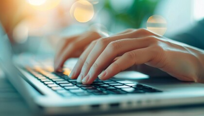 Close-up of Hands Typing on a Laptop Keyboard