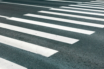Traffic lines of zebra crossings,  Asphalt marked on the road. pedestrian zebra background in the city street © Leka