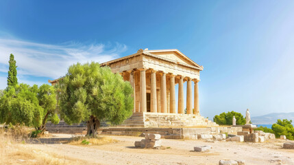 Fototapeta premium A large building with columns and a statue of a man in front of it, antique architecture