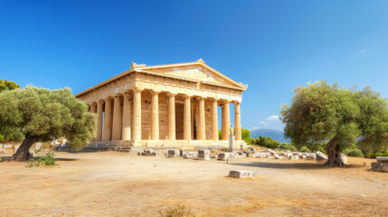 A large building with columns and a dome sits in a field, antique architecture