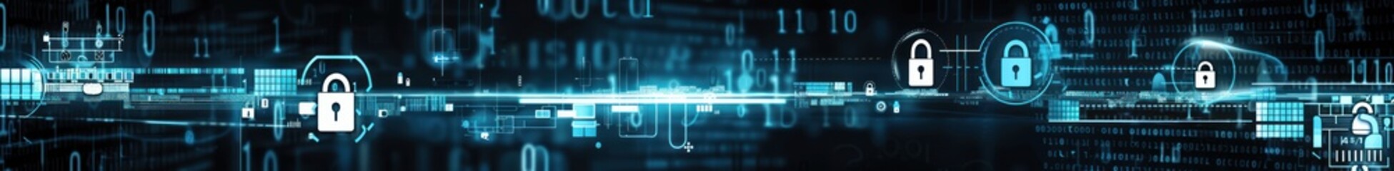 Digital Security Concept with Padlocks and Binary Code