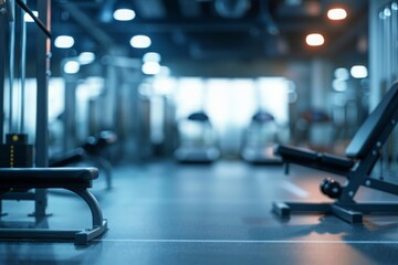 Contemporary spotless fitness gym center interior blurred generative ai