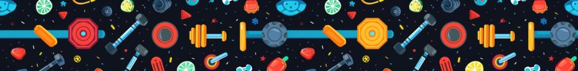 Obraz premium Colorful Fitness and Food Seamless Pattern