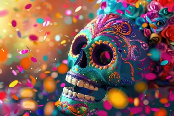 colorful confetti decorations for mexican day of the dead celebration digital illustration