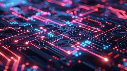 Obraz premium Abstract Circuitry with Glowing Red and Blue Lines