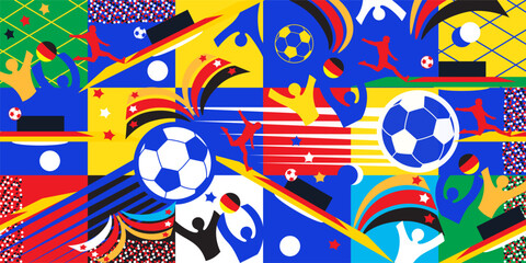 Seamless abstract colorful blue pattern sports games European championship elements soccer ball icon stars goal 2024 football competition fans web print win player success banner brochure cover shop © sofiartmedia
