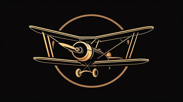 recommend clip art: A golden biplane silhouette in a circle against a black background.