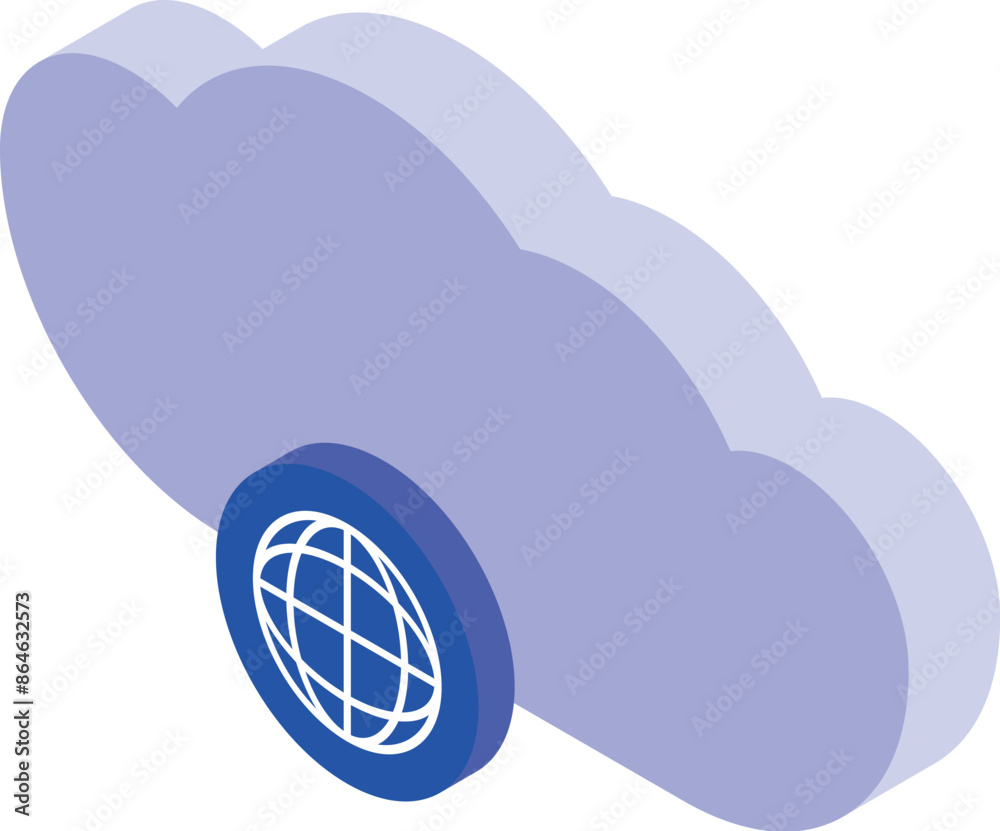 Poster blue cloud is hovering over a blue circle with a white globe inside, representing cloud computing co
