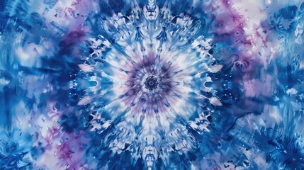 Obraz premium Cool Abstract Circular Kaleidoscope Design with Indigo Tie Dye White Tie Dye Roll and Hippie Color Fabric