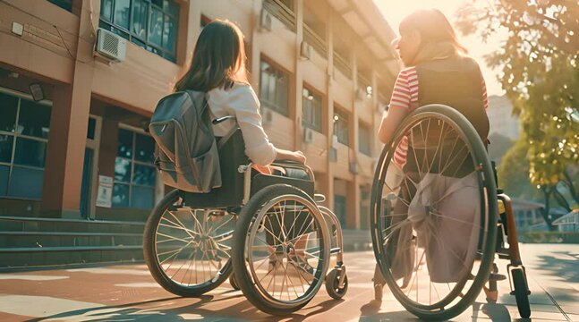 Young disabled woman in wheelchair spreading her arms