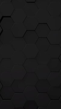 3d abstract black vertical animation background. Abstract dark hexagon mosaic looping animation wall.