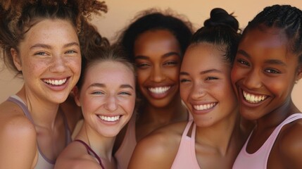 Fototapeta premium A group of women standing side by side, possibly friends or colleagues