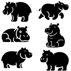 Obraz premium Hippopotamus hippo vector illustration collection set 