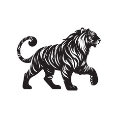 Hand Drawn Tiger Silhouette Isolated On White Background. Vector Illustration In Flat Style.