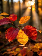 Obraz premium Vibrant autumn leaves in the forest