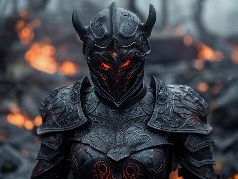 Menacing fantasy warrior in dark armor