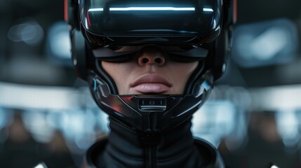 Fototapeta premium futuristic motorcycle helmet close-up