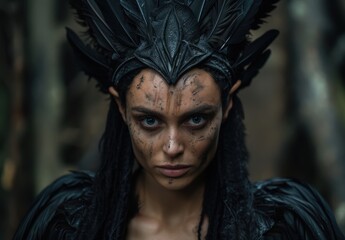 dark fantasy warrior woman with intense expression