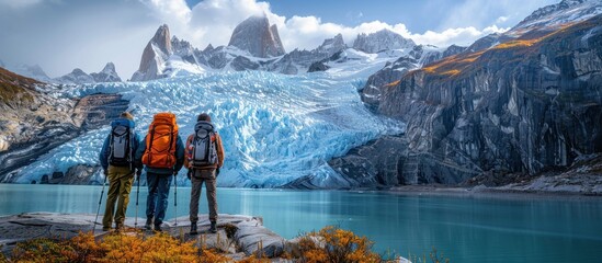 Hikers Contemplating the Majestic Glacial Landscape