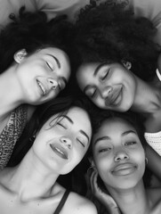 Obraz premium Multiple women lying down together, possibly in a recreational or social setting