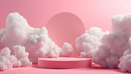 3D Pink Podium on Cloudy Night Sky Background