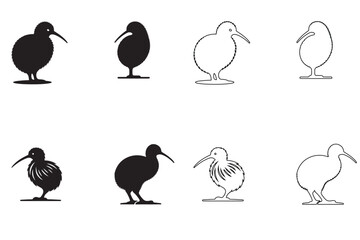 A collection of Kiwi bird silhouettes in vector format on a white background.