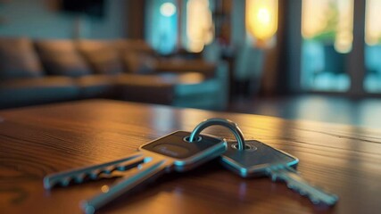 House Keys on a Wooden Table in Modern Living Room - Powered by Adobe