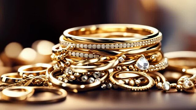Gold jewelry pile turning