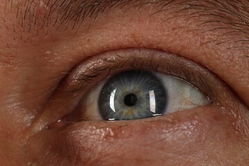 Macro photo of man with beautiful blue eyes