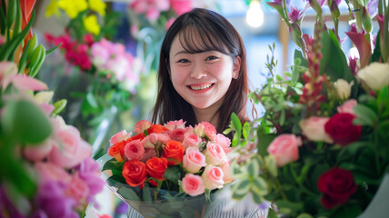 Fototapeta premium 花屋の笑顔の日本人女性店員