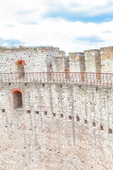 Overhead shot of a medieval fortress wall with battlements and turrets © Leilani