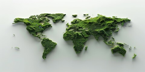 The image shows a world map made of green moss.