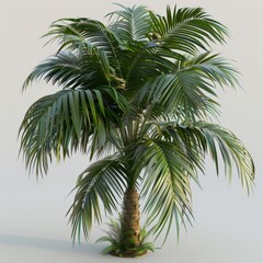 The photo of a realistic 3D palm tree rendered with soft lighting and a transparent background.