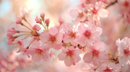Obraz premium a beautiful cherry blossom tree in full bloom, the delicate pink flowers creating a soft and enchanting background, with ample copy space for text
