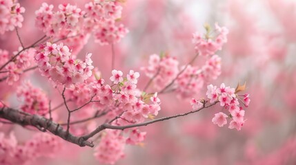 Obraz premium a beautiful cherry blossom tree in full bloom, the delicate pink flowers creating a soft and enchanting background, with ample copy space for text