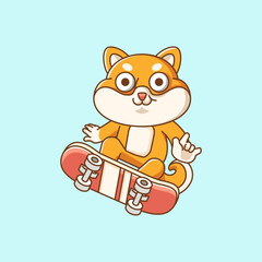 Cute shiba inu dog trick Playing Skateboard animal kawaii chibi character mascot illustration outline style
