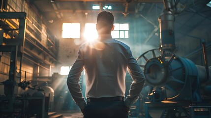 A man in the mechanical factory UHD wallpaper