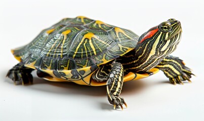 Naklejka premium Red-Eared Slider Turtle on White Background