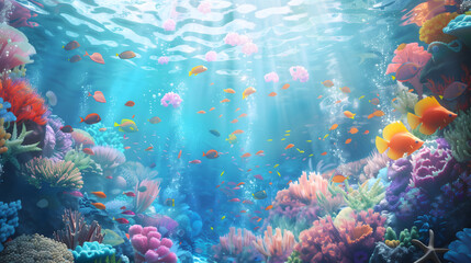 Naklejka premium Colorful Underwater World with Jellyfish and Coral Reefs