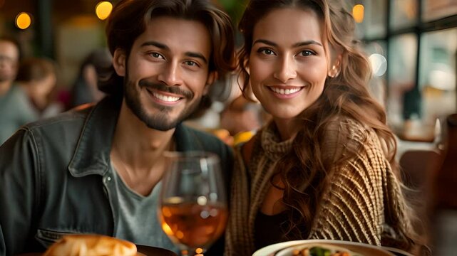 indian couple aged between 20 -25 eating chole bhature in a restaurant, modern clothing,generative ai