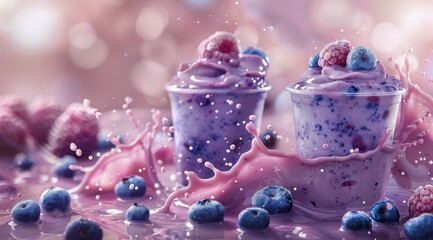 Close Up Of A Glass Of Fresh Blueberry Smoothie With Mint And Sugar