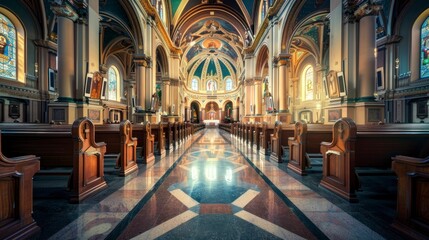 Fototapeta premium angular view from inside an empty catholic church