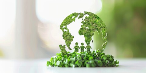 Green globe and people icon on white background. 3D rendering.